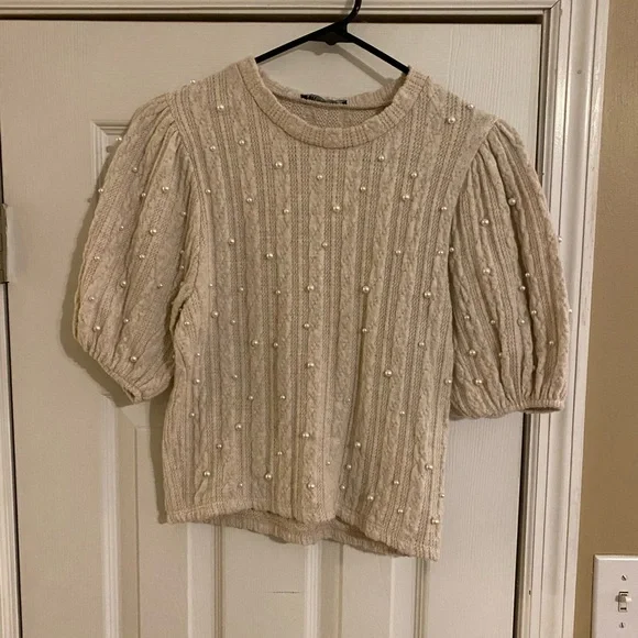 Zara PEARL SOFT TOP BEIGE MARL Size Large - Picture 2 of 6